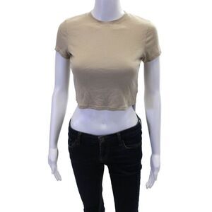 Cotton Citizen Womens Short Sleeve Ribbed Crop Top Beige Size S